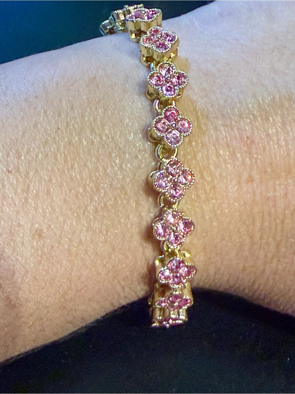 Pink Crystal Flower Link Bracelet - Women Jewelry